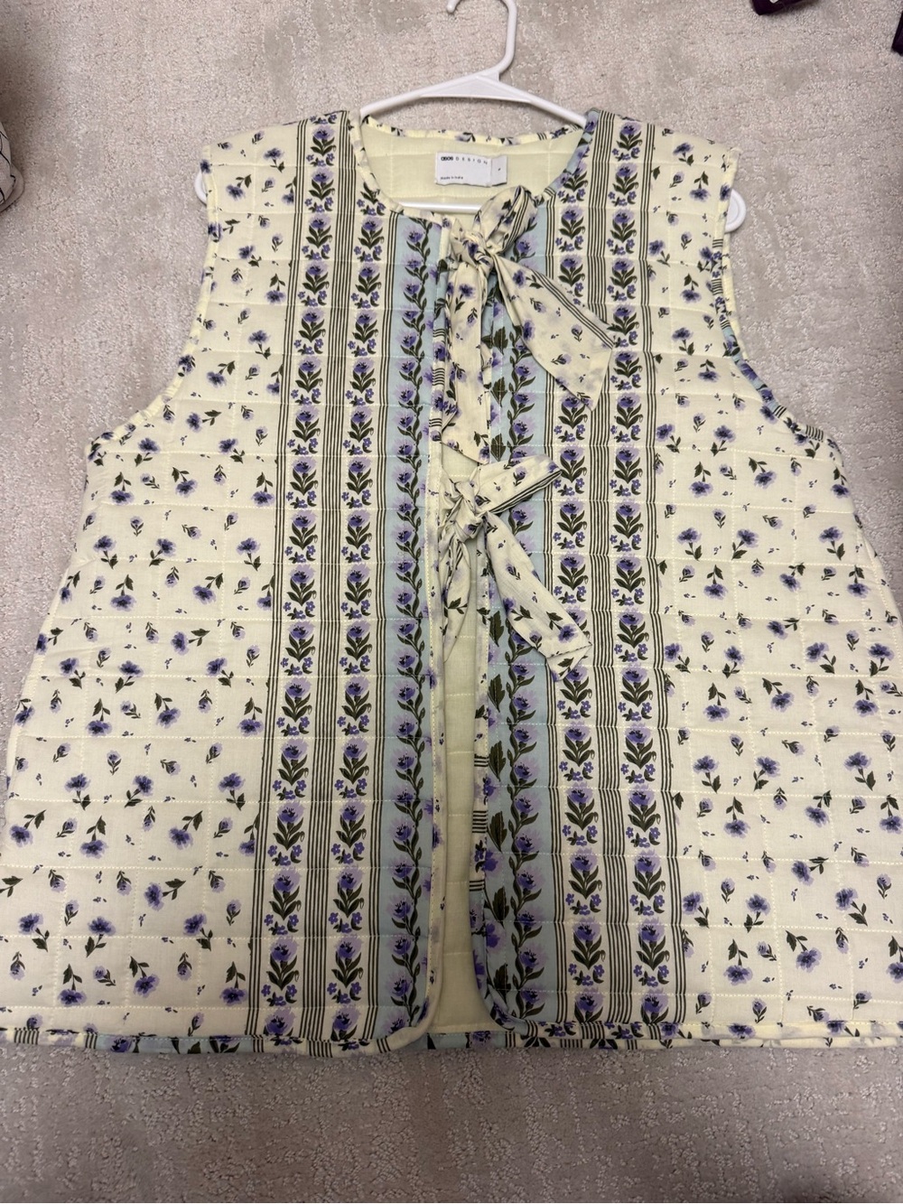 ASOS Pale Yellow Sleeveless Tie-Front Floral Tunic